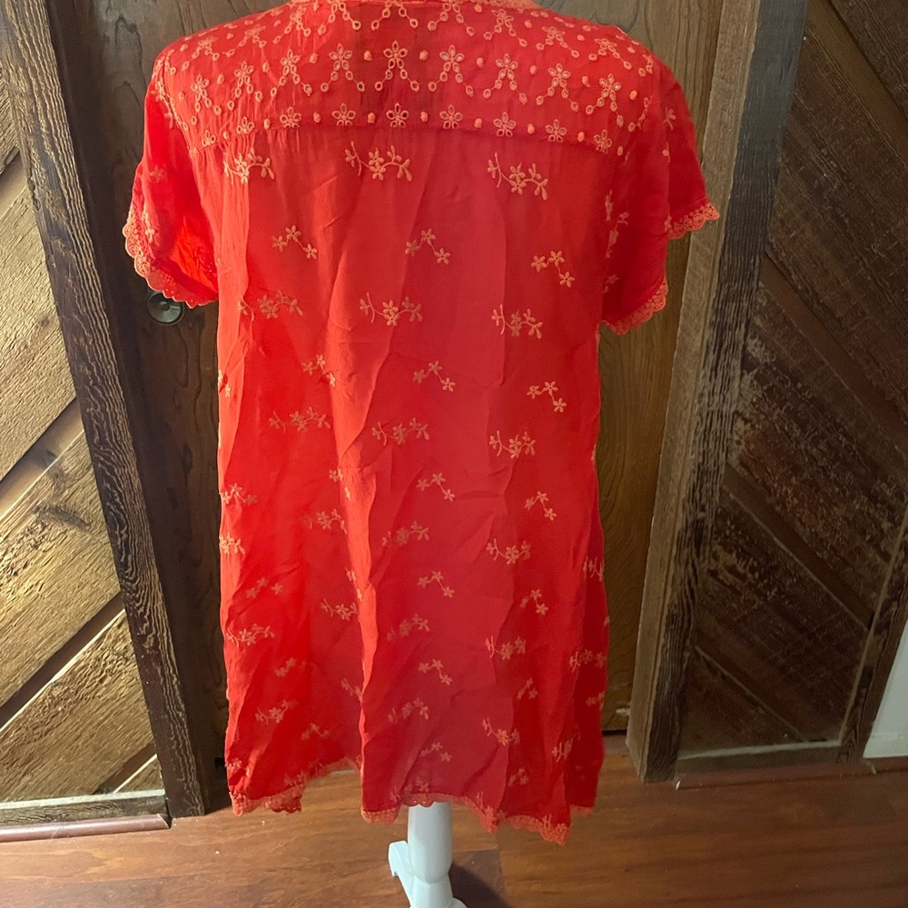 Johnny Was Orange Embroidery tunic blouse eyelet size XS round short sleeve lace - Picture 10 of 16